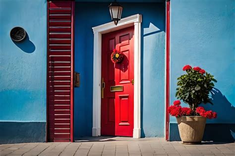 Un camino de piedras y una puerta roja